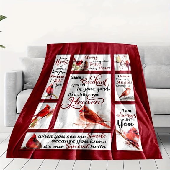 Preppy Style Red Cardinal Flannel Fleece Throw Blanket - Lightweight Geometric Anime Bed Blanket, All-Season Cozy Gift for Family Friends, Machine Washable Polyester
