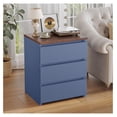 thumbnail image 6 of Nightstand with 3 Drawers, Blue Bedside Table - Bedroom Sofa Side Table with Cut-Out Handles, 17.7"W x 15"D x 21.7"H, 6 of 7