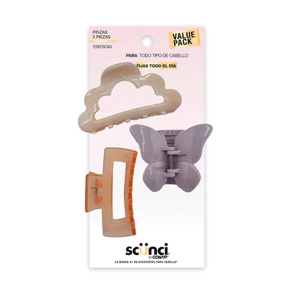 Pinzas para cabello value pack Scunci Conair 3 pzas.