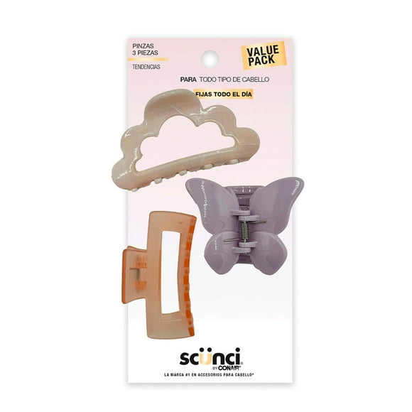 Pinzas para cabello value pack Scunci Conair 3 pzas.