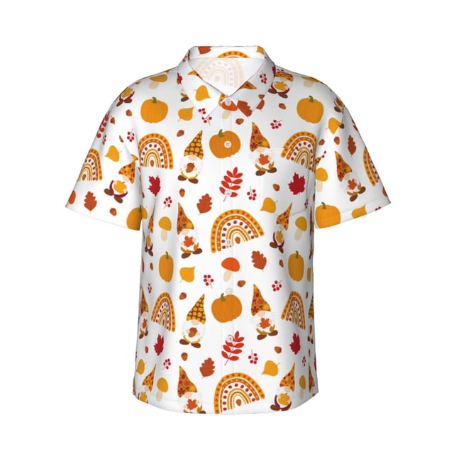 Balery Fall Gnomes Harvest Camisas hawaianas de manga corta para hombre, camisas playeras de corte holgado, camisas de vacaciones con botones,XX-Large