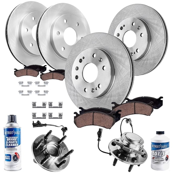 Detroit Axle - Wheel Bearing Hubs Front Rear Disc Rotors Brake Pads for Chevrolet Silverado GMC Sierra Suburban Yukon XL 1500 Avalanche Tahoe Cadillac Escalade ESV: 12.99" Front & 13.58" Rear Rotor