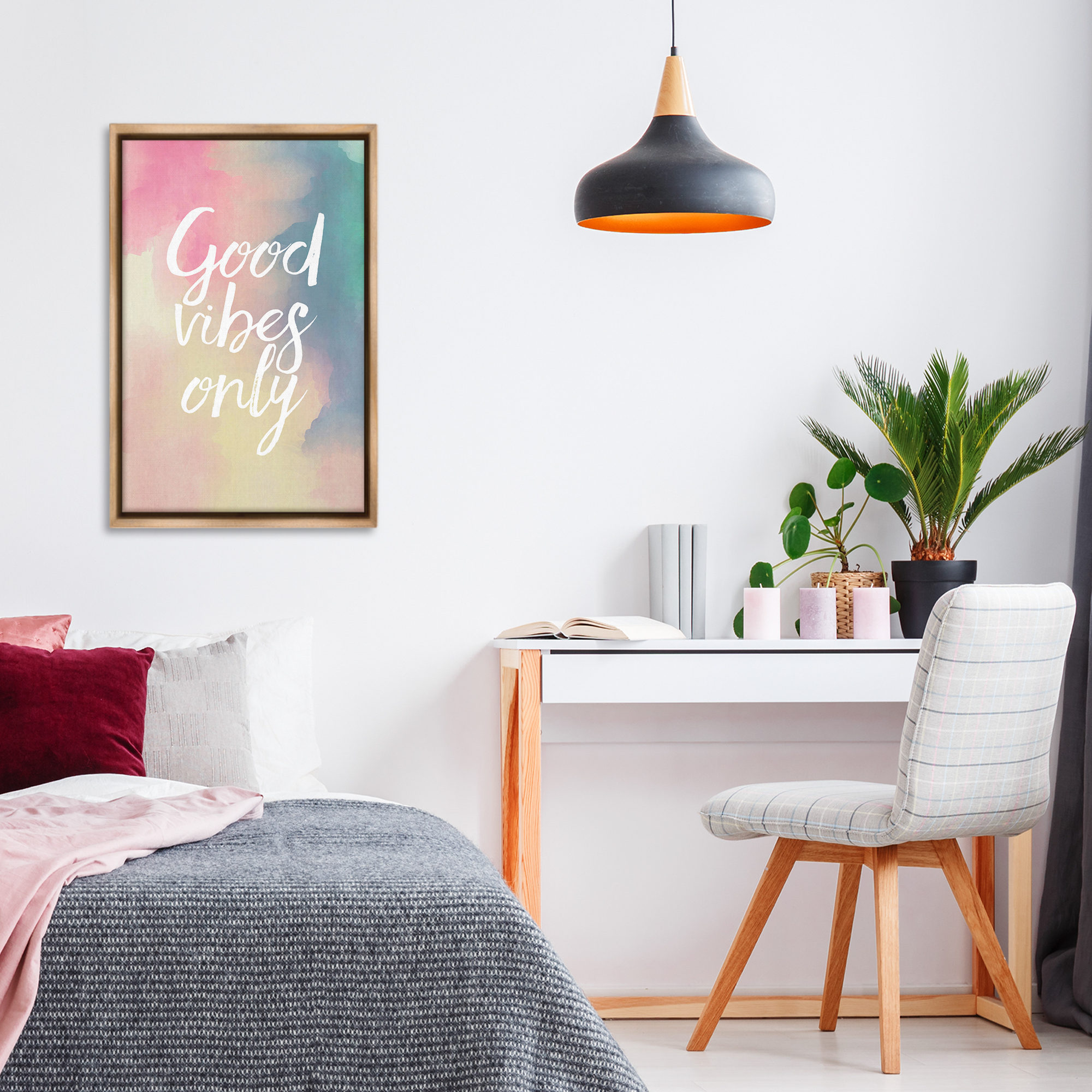 Stupell Industries Good Vibes Only Ombre Typography Painting Brown Floater Framed Art Print Wall Art, 21 x 31