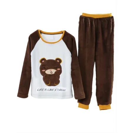 

Men‘s Valentine‘s Day Gift Thick Fleece Thermal Sleep Sets Long Sleeve Top & Bottom Pajamas Set