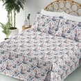 thumbnail image 3 of Ambesonne Bird Print Fitted & Flat Sheet with Sham 3 Pcs Set, Retro Wild Floral Cranes, Twin, Dark Pink and Slate Blue, 3 of 5