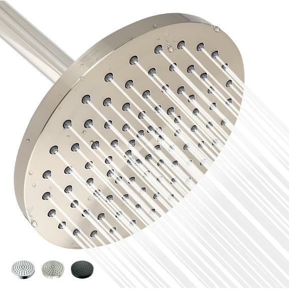High Pressure Rainfall Shower Head Brushed Nickel Single Function Easy to Clean 8" Face