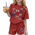 thumbnail image 2 of ITSAME Girls 4th of July Outfit Set, Bow Print Short Sleeve Shirts and Shorts Summer Casual Clothes 2-Piece Red Size 13-14, 2 of 6