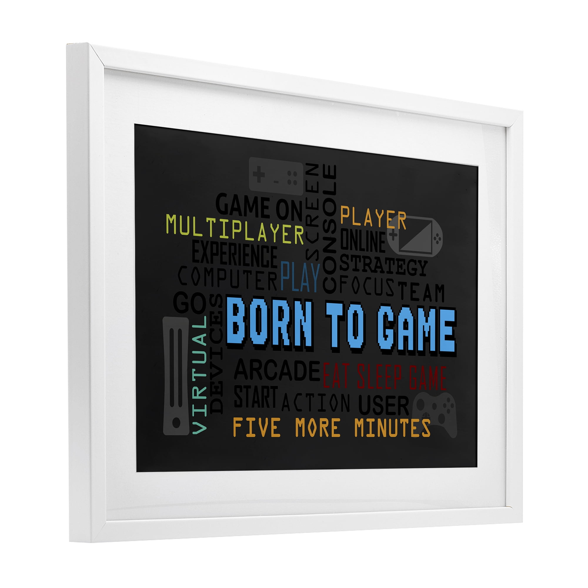Stupell Industries Born To Game Arcade White Framed Print Under Glass, design by Kim Allen