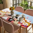 thumbnail image 3 of Japanese Wedding Table Cloths for 3 Foot Rectangle Tables, Cute Owls Cherry Blossoms Blue Patio Waterproof Elastic Fitted Tablecloths, Washable Rectangular Table Cover for Camping, 3 of 8