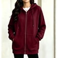 thumbnail image 2 of Atogsazn Womens Fleece Oversized Hoodies Casual Full Zip Long Sleeve Hooded Sweatshirt Fall Winter Tops Wine XXL Fashion, 2 of 9
