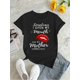 thumbnail image 2 of Camisetas De Manga Corta Para Mujer, Camisetas De Verano Para Oficina, Camping, ComprasChic Red Lips & Letter Print Women's T-Shirt - Casual Crew Neck, Short Sleeve, Stretchy Polyester Blend, Machin, 2 of 6
