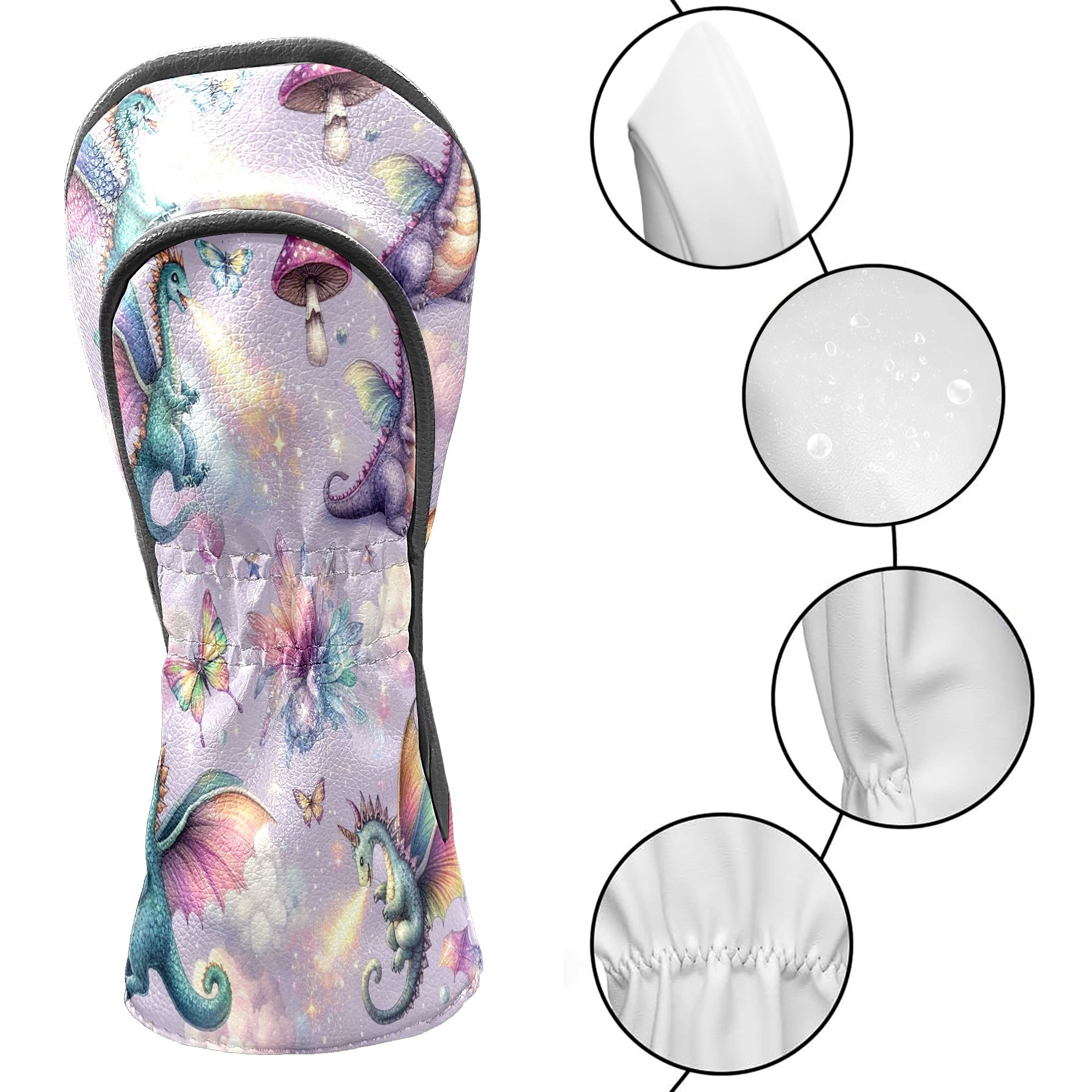 Golf Club Covers, Lavender Magical Creatures Premium PU Leather Driver Hybrid Putter Head Covers with Velvet Lining, Waterproof Golf Gifts for Men Women