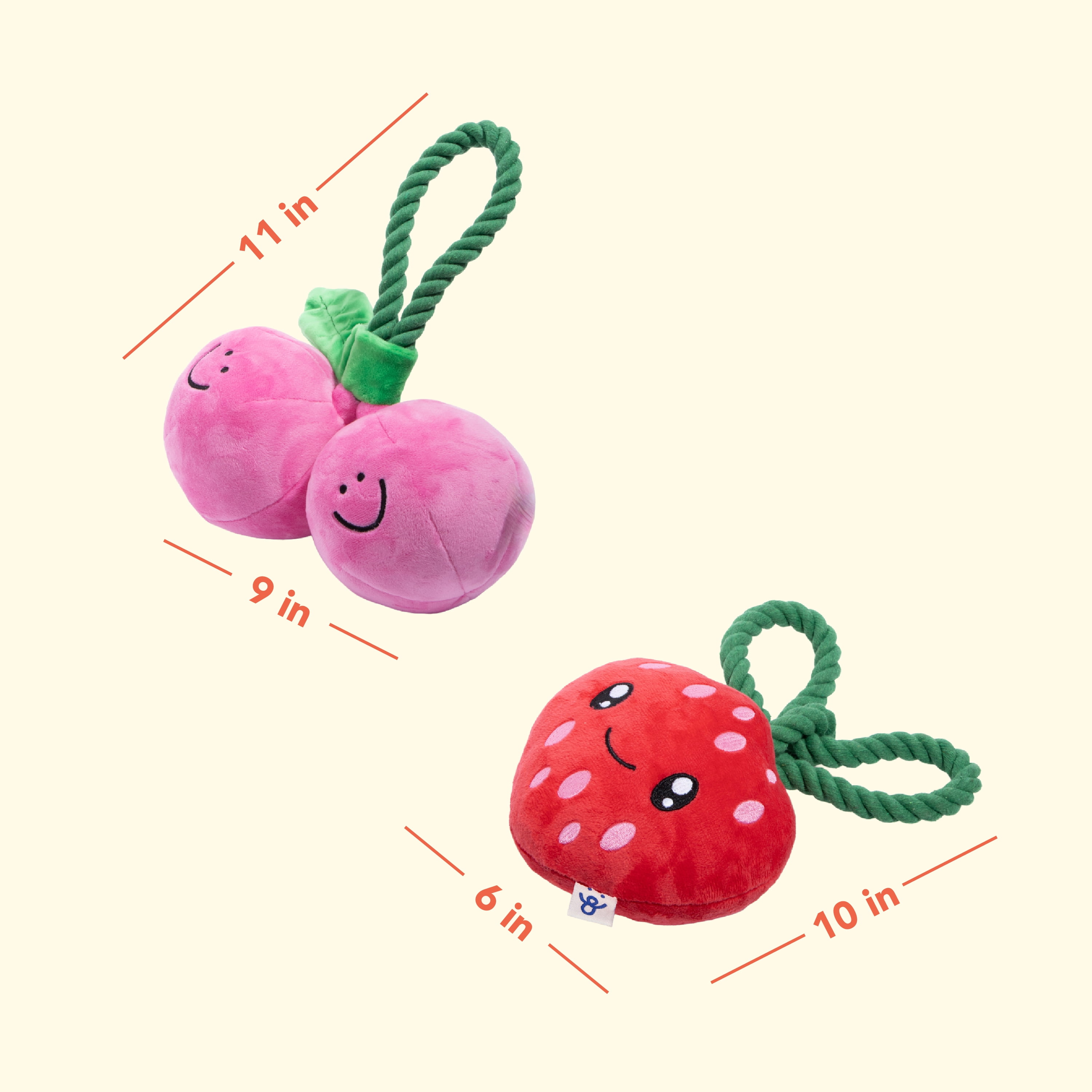 Oodles Durable Cherry and Strawberry Plush Dog Toy Set, Multicolored, One Size