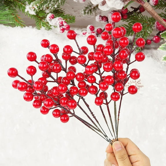 Miommo 24 Pack Artificial Red Berry Stems Christmas Picks Faux Holly Berry Sprigs for Wreath Garland Crafts Holiday Tree Ornaments