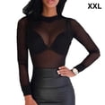 thumbnail image 2 of Camisa de la base de la mujer Sexy manga larga ver a través de la camiseta transparente de la dama ocasional camiseta Cuello redondo Cuello de fiesta Club femenino Tops de la primavera Negro XXL sidaley AP008921-05, 2 of 7