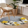 thumbnail image 4 of Round Area Rug 4 Ft, Yellow Plumeria Flower Washable Non-Slip Circle Carpet for Living Room/Bedroom, White Stones Country Floral Grey Low-Profile Crawling Mats Collection Rugs for Indoor, 4 of 8