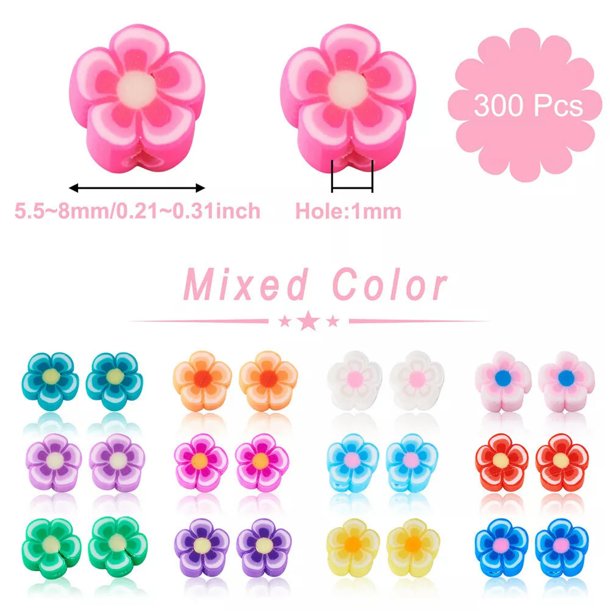 EOEMY 500Pcs Handmade Polymer Clay Flower Plum Blossom Beads Colorful Spacer 5.5~8mm