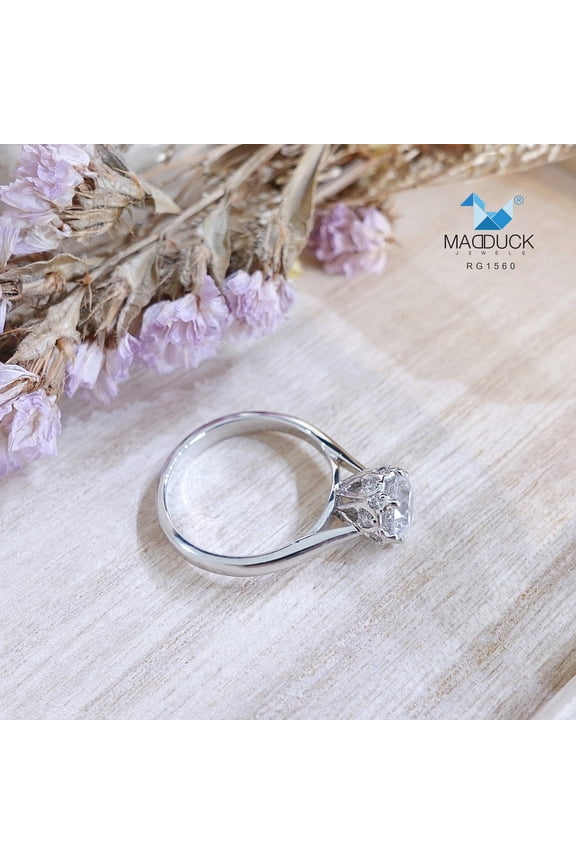 1.25 Cts Cubic Zirconia / Sterling Silver 925 Ring / Rhodium plated Nickel-Free / MadDuckJewels RG1560 / Thailand Jewelry