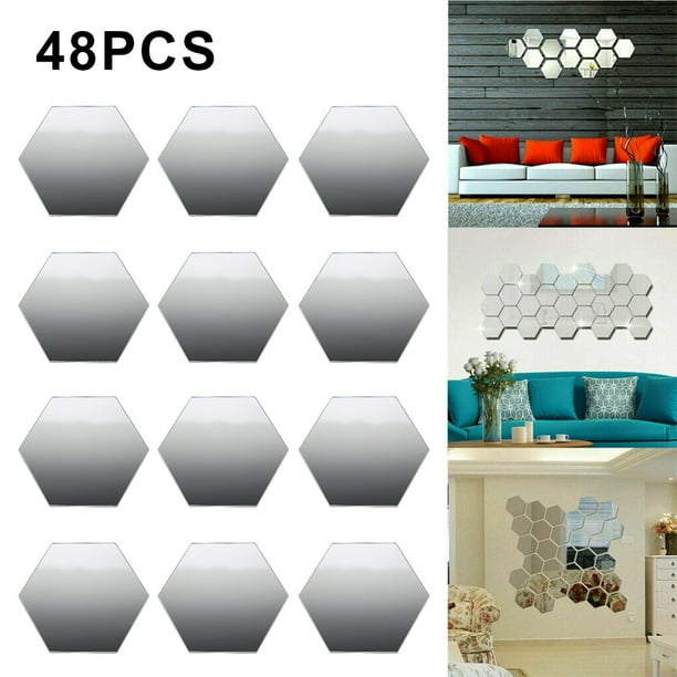HOTBEST 48PCS Acrylic Hexagonal Mirror Mirror 3D Mirror Tile Wall Adhesive Suitable For Living