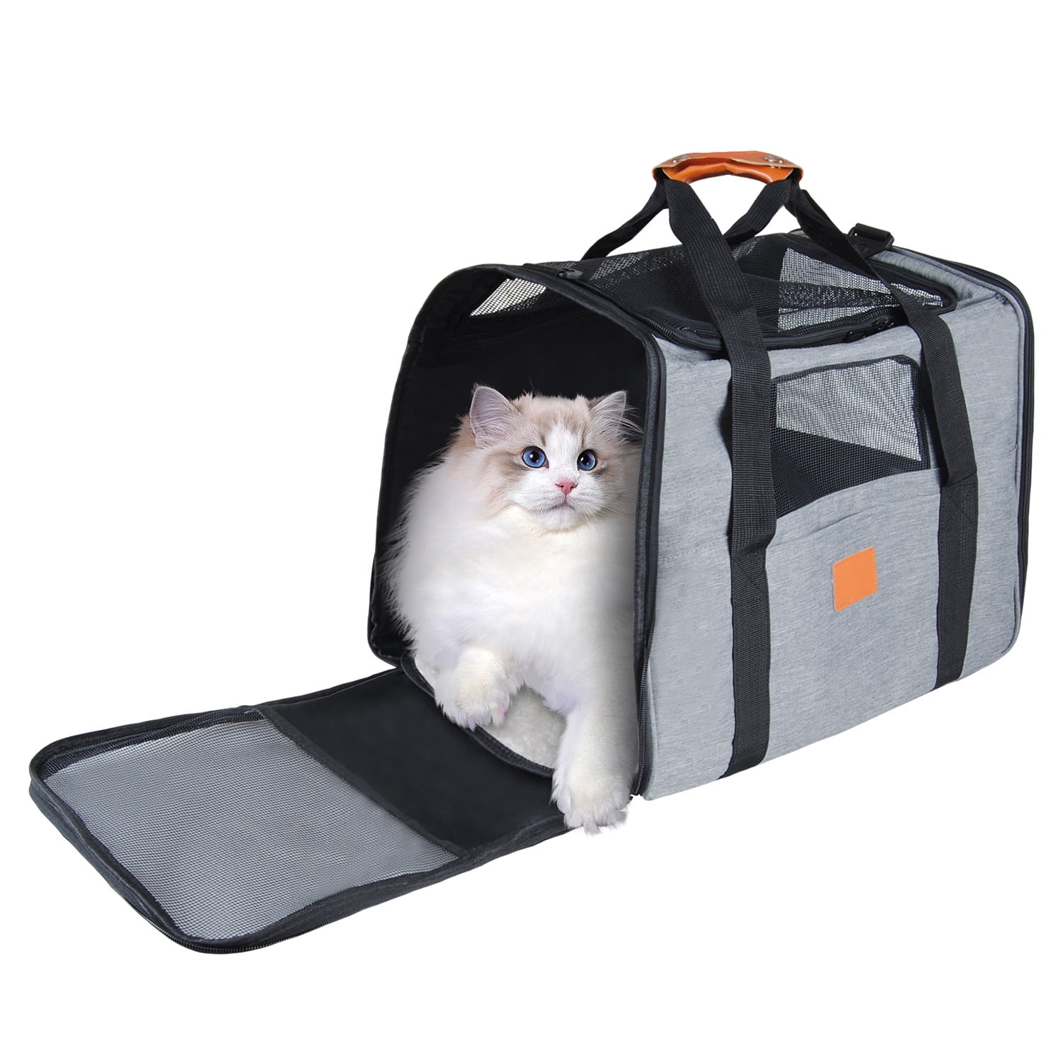Cat Carrier Bag, AndHot Cat Carrying Case Pet Dog Carrier Soft-Sided Cat Bag Airline Approved for Medium Small Cats and Puppy up to 18lbs, Pet Carrier with Safety Zippers,Grey