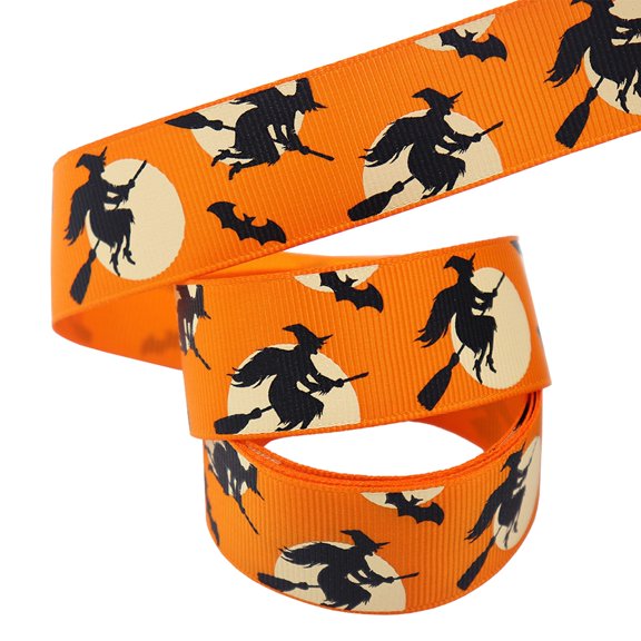 Yttmshdga 1 10 Yards Halloween Satin Ribbon Witch Hat Pumpkin Printed Ribbon For Wreaths DIY Craft Bows Holiday Decor