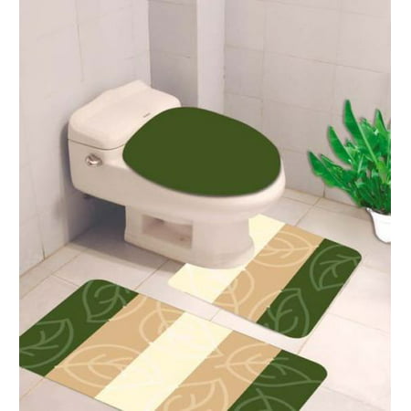 # 4 HUNTER GREEN 3-Piece LEAVES Bathroom Rug Set, Three (3) Shades Colors Bath Mat  Rug 18