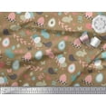 thumbnail image 2 of Soimoi Brown Rayon Crepe Fabric Bird,Rabbit & Egg Easter Print Sewing Fabric Yard 46 Inch Wide, 2 of 3