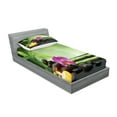 thumbnail image 2 of Ambesonne Spa Themed Fitted Sheet & Pillow Sham Set, Orchid Leaves and Rocks, Twinxl, Apple Green and Fuchsia, 2 of 2