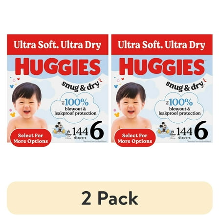 (2 pack) Huggies Snug & Dry Baby Diapers, Size 6 (35+ lbs), 144 Count (Select for More)