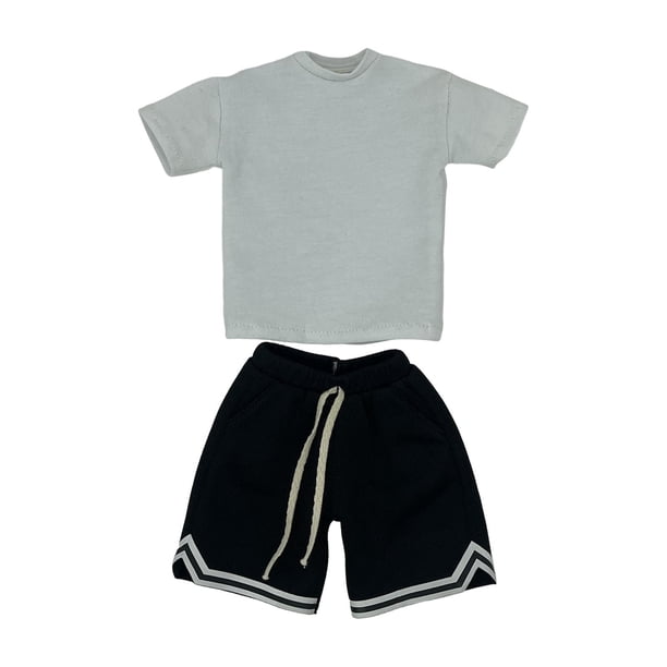 Conjunto de ropa para muñeca masculina a escala 1/6, pantalones cortos deportivos y camiseta hechos a mano, estilo casual. Conjunto de camisa blanca