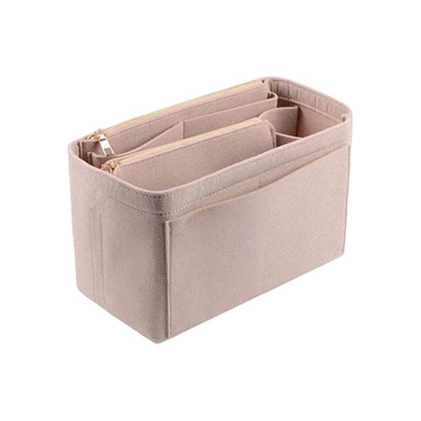 Jumpingount Bolso de moda del parte movible del fieltro para el bolso cosmético multifuncional del viaje del compañero de viaje de las mujeres Bolsas de maquillaje beige XL34*17*18cm