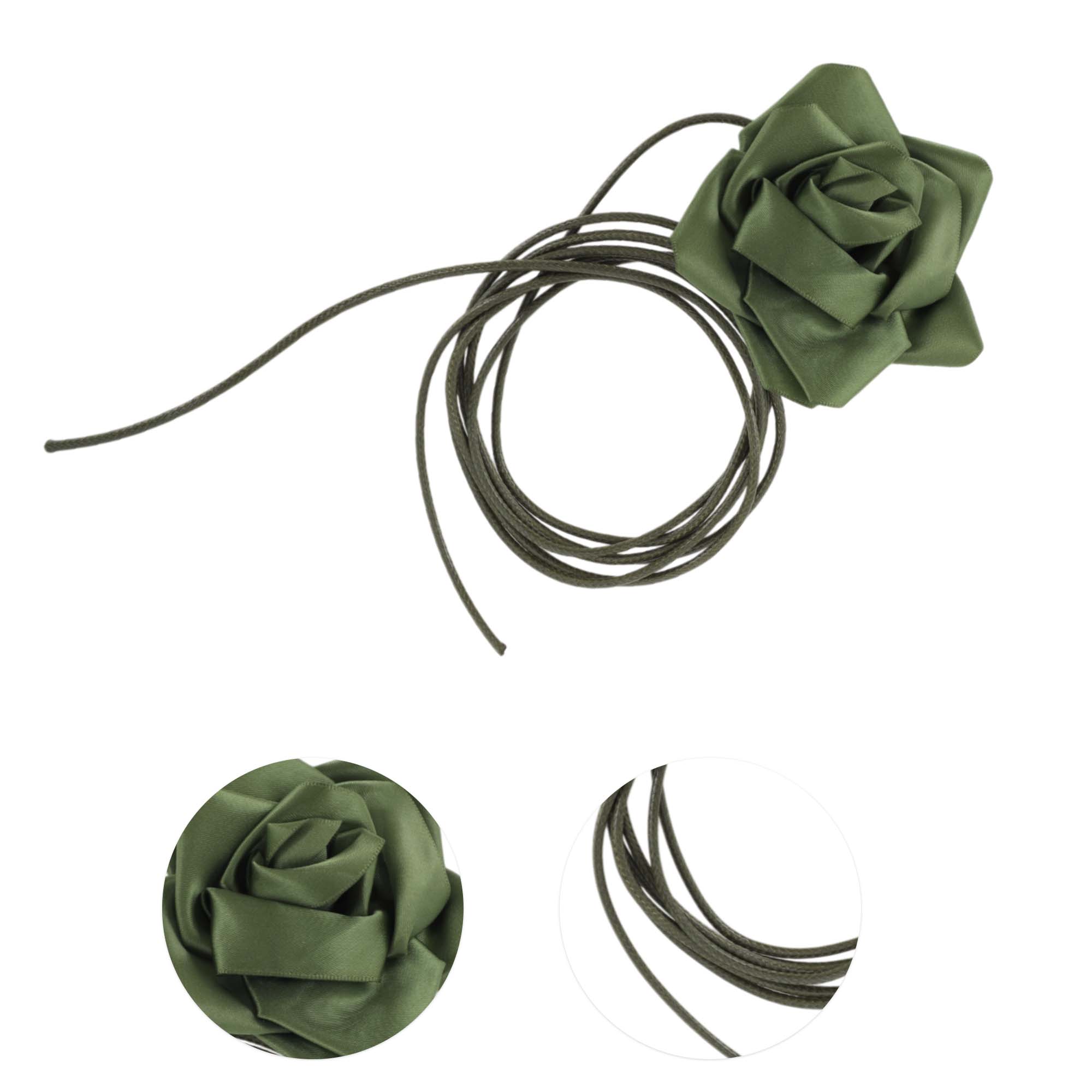 Unique Bargains Satin Rose Flower Adjustable Waist Belt Green