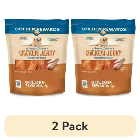 (2 pack) Golden Rewards Chicken Flavor Premium Dry Jerky Treats for All Dogs, 64 oz
