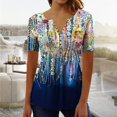 thumbnail image 2 of Giftesty Button Down Shirts for Women Floral Print Tunic Summer Tops Dressy Casual Bell Short Sleeve V Neck Button Top, 2 of 5
