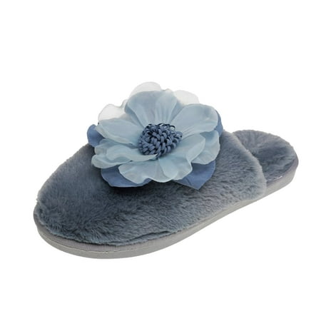 

Qufokar Leather Flip Flops Women Warm House Slippers for Women Ladies Fashion Solid Color Flower Decorative Fluffy Comfortable Flat Cotton Slippers