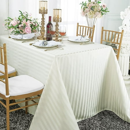 

Wedding Linens Inc. 90 x 132 Rectangular Striped Banquet Jacquard Polyester Tablecloths - Ivory