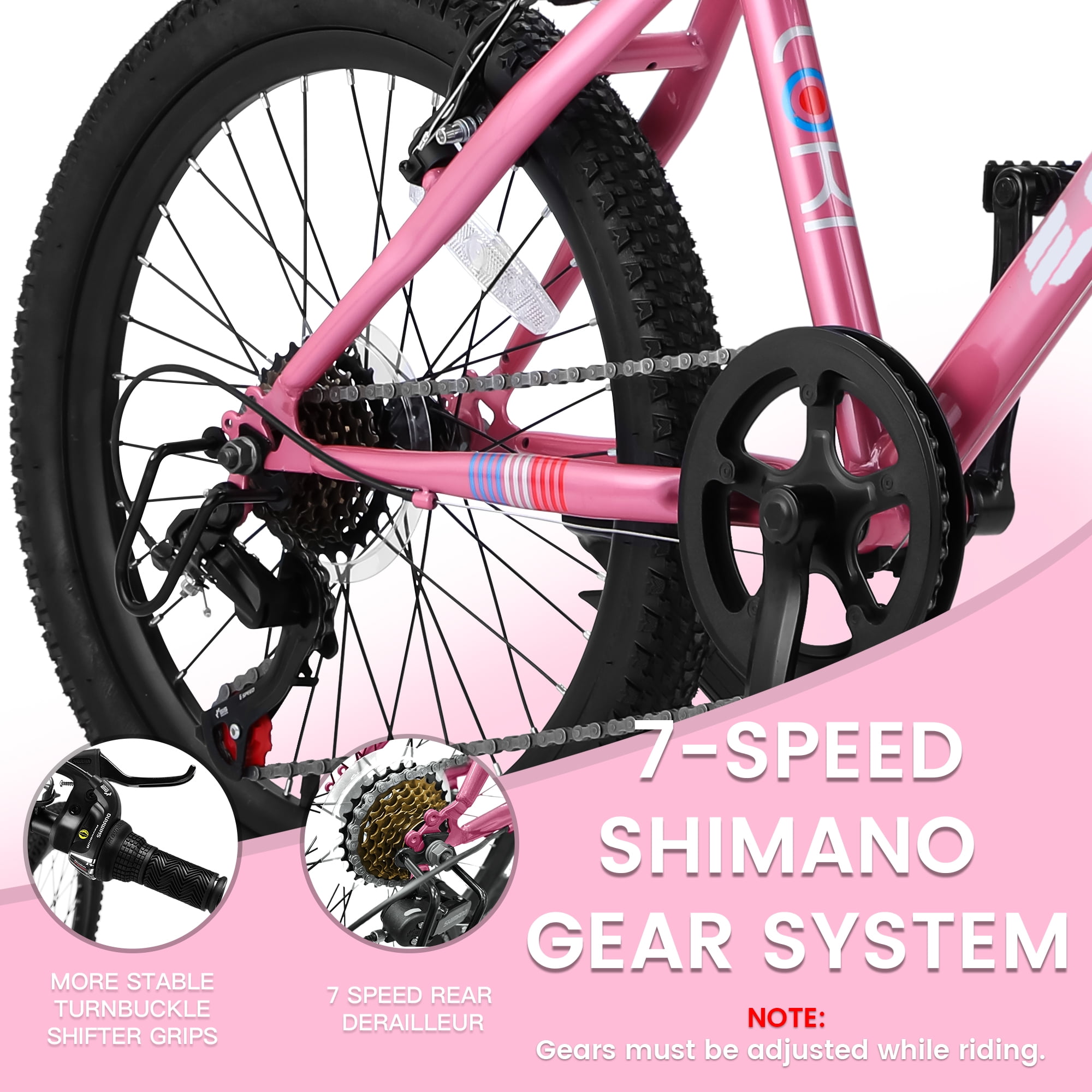 Nyddle 20 Inch Kids'Bike,Boys & Girls Mountain Bike for Ages 8-12,7-Speed Youth Bicycle,Front Suspension,Disc Brake & Rear V-Brake,High-Steel Frame,Pink