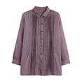 thumbnail image 3 of Pounoo Blouses for Women Dressy Casual Long Sleeve Collared Pleated Cutout Trim Button Front Blouses Relaxed Fit Office Casual Outfits Gift, 3 of 6