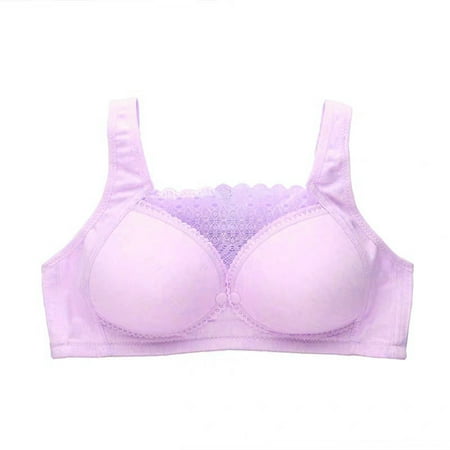 HEVIRGO 2PCS Women Bralette Solid Color Lace No Underwire Padded Wide Straps Front Button Push Up Full Cover Pregnant Ladies Wireless Nursing Bra  Purple 42C