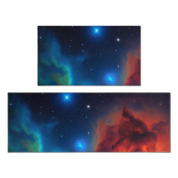 Colorful Starry Sky and Universe Anti Fatigue Kitchen Rugs Set Of 2, Non Slip Washable Decorative Floor Mats for Kitchen Sink Laundry, 17"x30" and 17"x47"
