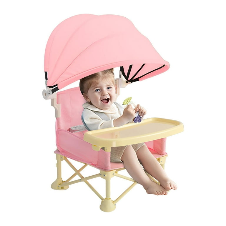 Baby Travel High Chair Baby Camping Chair with Tray Canopy Folding Baby Travel Booster Seat Dining Chair Portable Toddler Feeding Chair with Removable Baby Tray Dining Table Camping Walmart