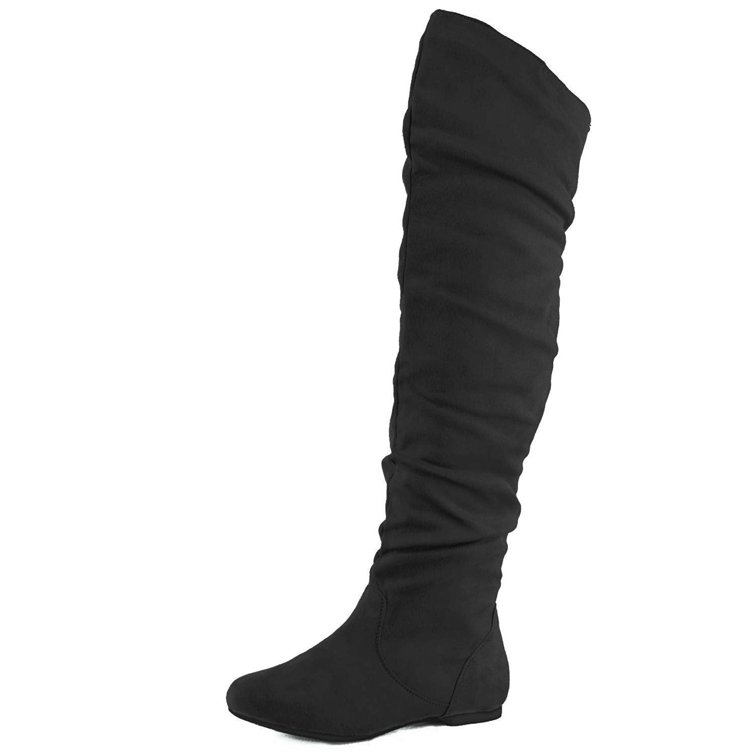 Black suedette slouchy knee high boots best sale