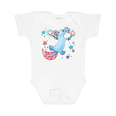 Inktastic 4th of July Cute Blue Axolotl with Sparklers and Stars Boys or Girls Baby Bodysuit
