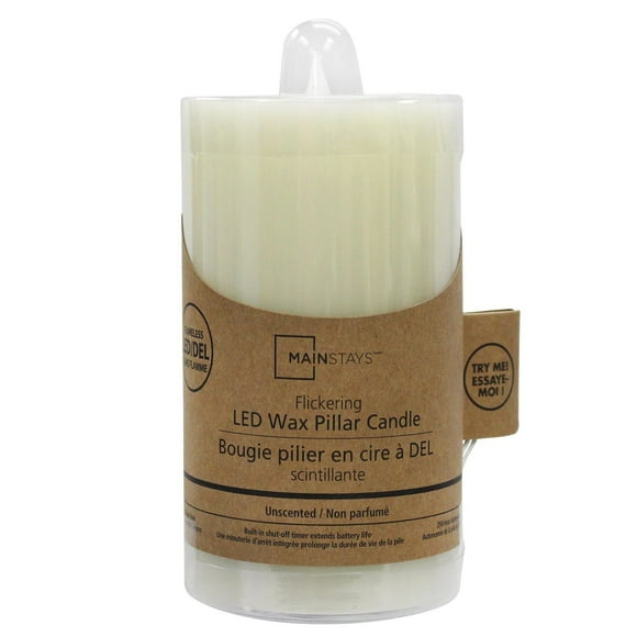 Mainstays Unscented Flickering LED Wax Pillar Candle, 3"x 5"H, 5-hour timer