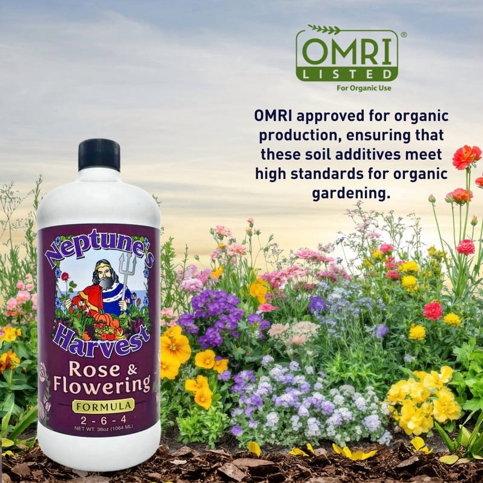 Neptune's Harvest Rose and Flowering Formula 2-6-4 Liquid Fertilizer, 36 oz