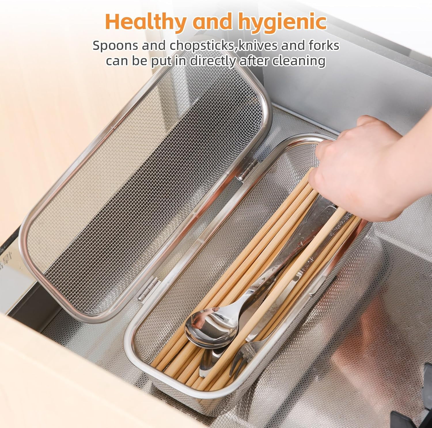 ABPETE Dishwasher Basket, Stainless Steel Dishwasher Silverware Basket, Replacement Utensil Rectangular Mesh Drain for Small Items
