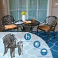 thumbnail image 3 of MEETWARM 3 Piece Patio Bistro Set, Outdoor All-Weather Cast Aluminum Dining Furniture Set Includes 2 Cushioned Chairs and a 35.4” Round Table with Umbrella Hole for Garden Deck, 3 of 7