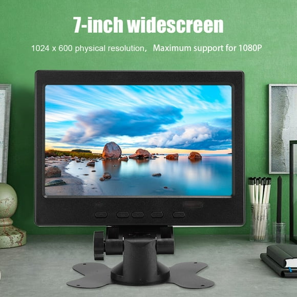 7 Inch Monitor, 1080P Small HD Multimedia Interface Monitor Portable VGA Monitor LCD Screen, 1024x600 IPS LCD Display with Stand for Raspberry Pi, Car Display, CCTV, IPS Portable Monitor