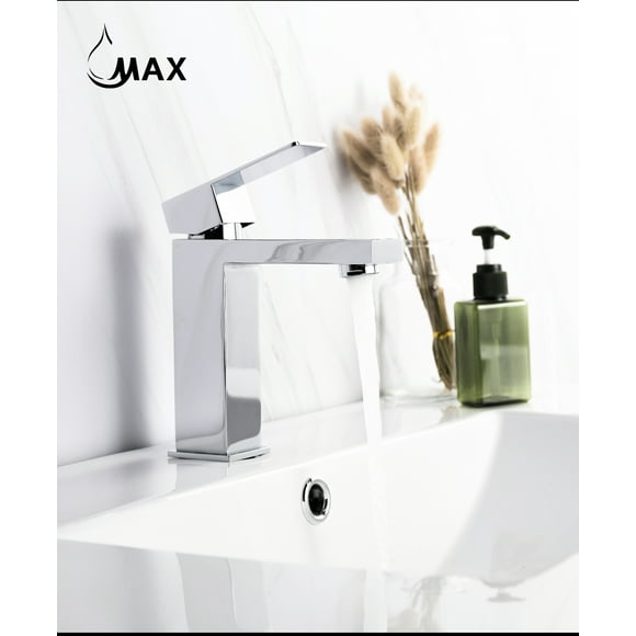 Single Hole Bathroom Faucet Elegance Square Design Chrome Finish