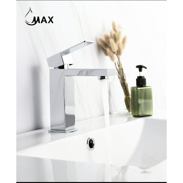 Single Hole Bathroom Faucet Elegance Square Design Chrome Finish